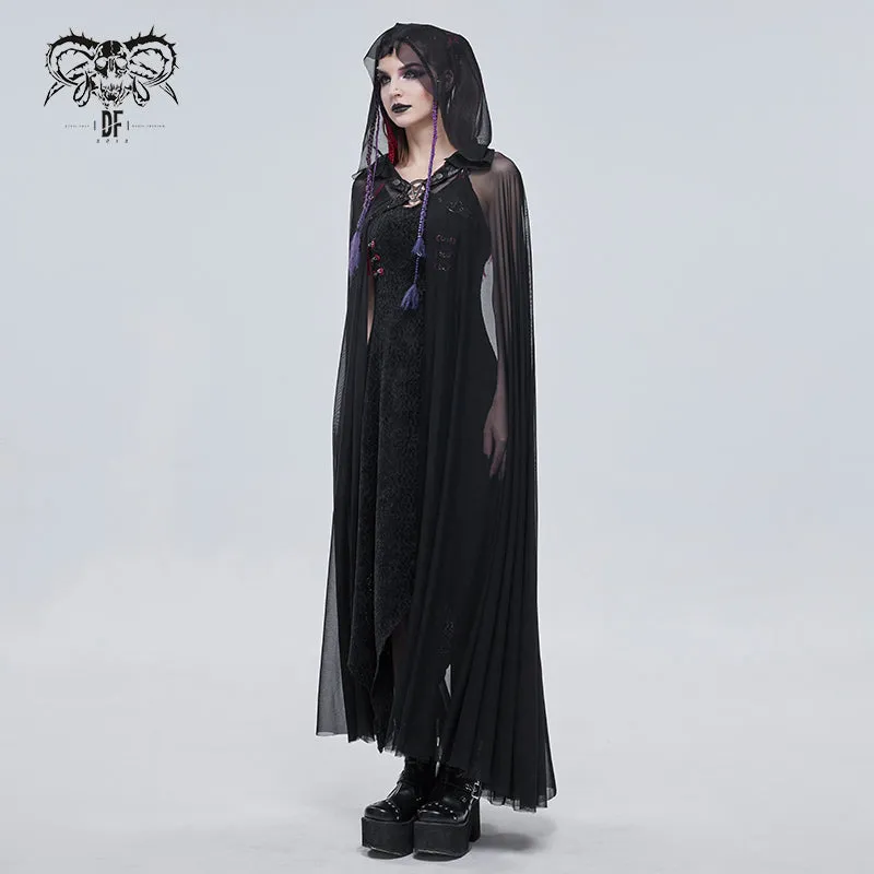 CA030 women hooded transparent long mesh punk cape